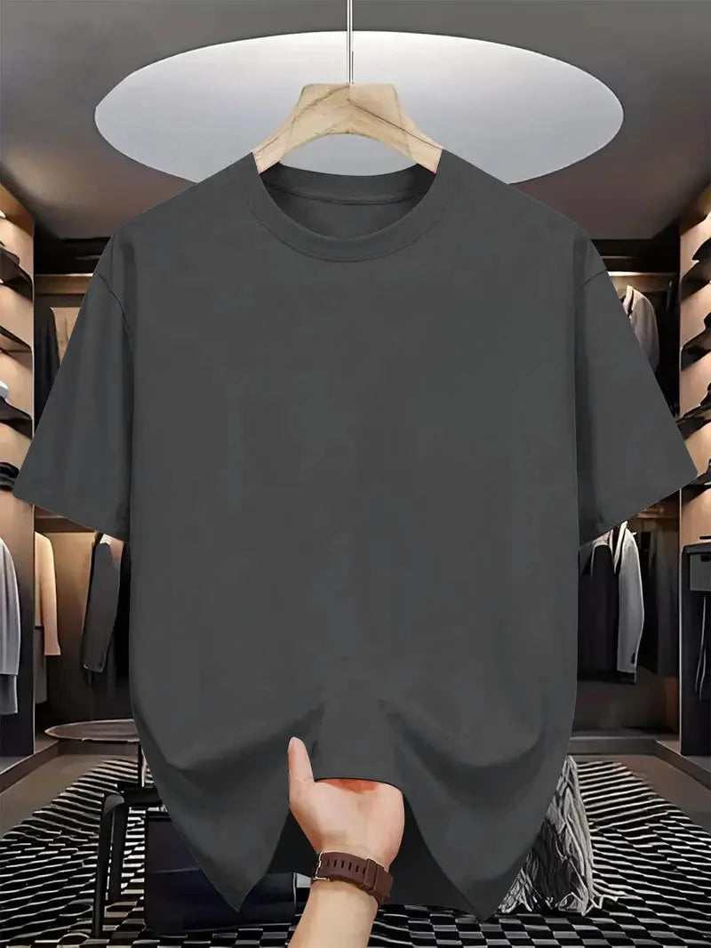 Men's T-shirt High Quality 100% 250GSM Cotton  Men's T-shirt Summer Heavy Solid Color Round Neck Short Sleeve Basic Top