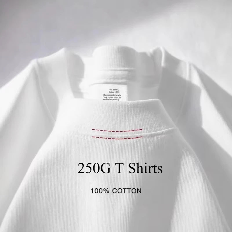 Men's T-shirt High Quality 100% 250GSM Cotton  Men's T-shirt Summer Heavy Solid Color Round Neck Short Sleeve Basic Top