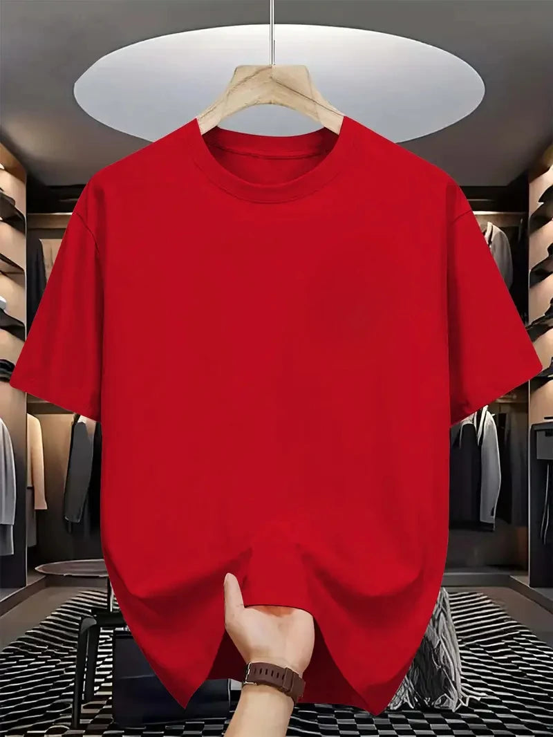 Men's T-shirt High Quality 100% 250GSM Cotton  Men's T-shirt Summer Heavy Solid Color Round Neck Short Sleeve Basic Top