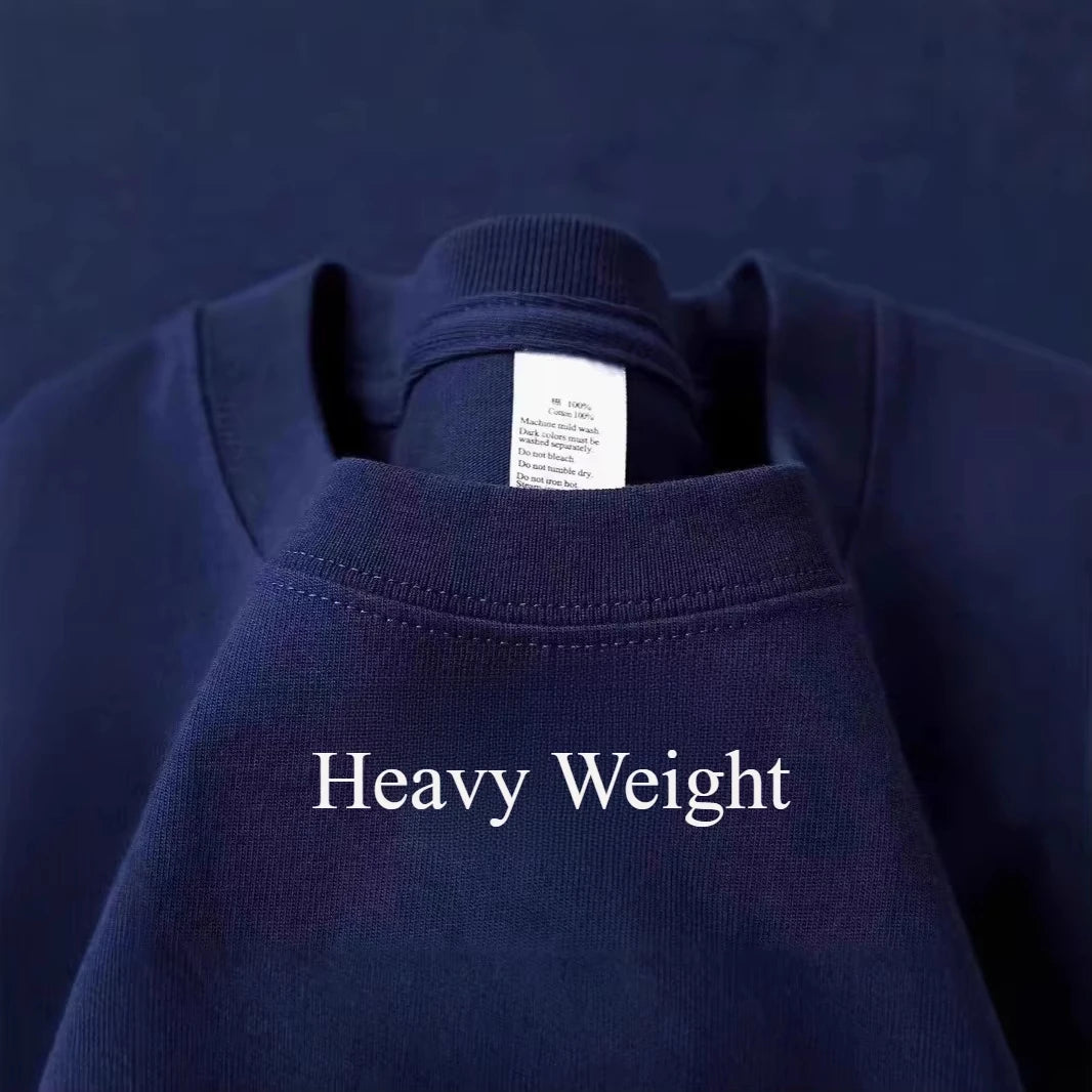 Men's T-shirt High Quality 100% 250GSM Cotton  Men's T-shirt Summer Heavy Solid Color Round Neck Short Sleeve Basic Top