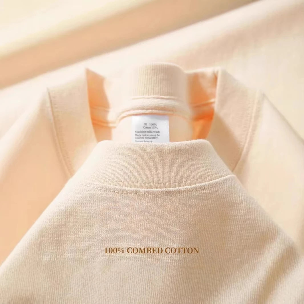 Men's T-shirt High Quality 100% 250GSM Cotton  Men's T-shirt Summer Heavy Solid Color Round Neck Short Sleeve Basic Top